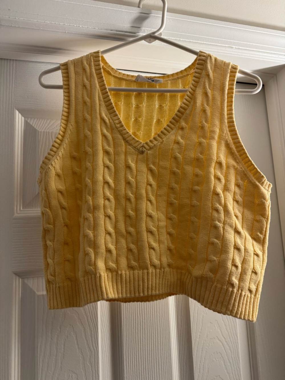 Yellow Cable Knit V-Neck Sweater